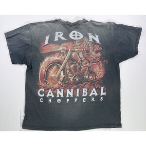 Iron Cannibal Choppers Skull Motorcycle T Shirt XL Faded Biker‎ Graphic Tee